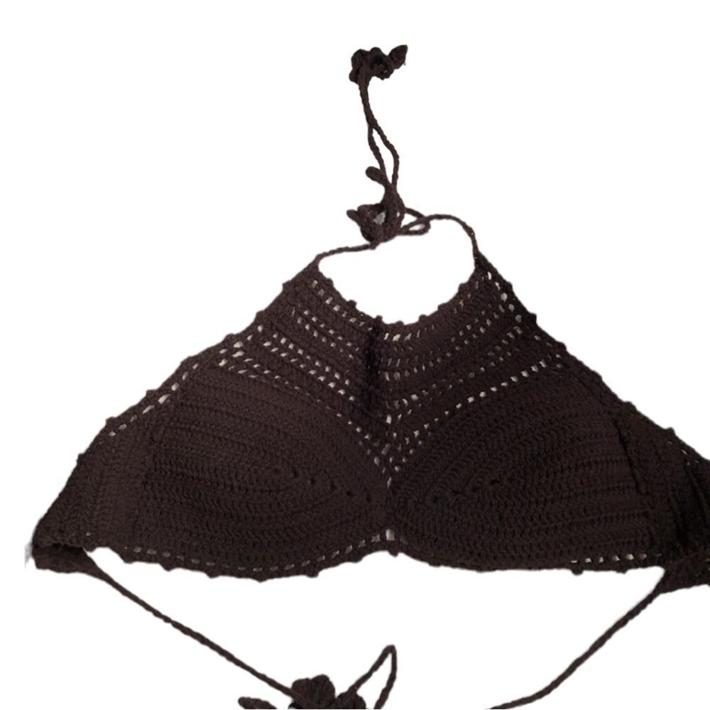 😊3/$30 Crochet Bikini top black label cut out Sz B cup, adjustable